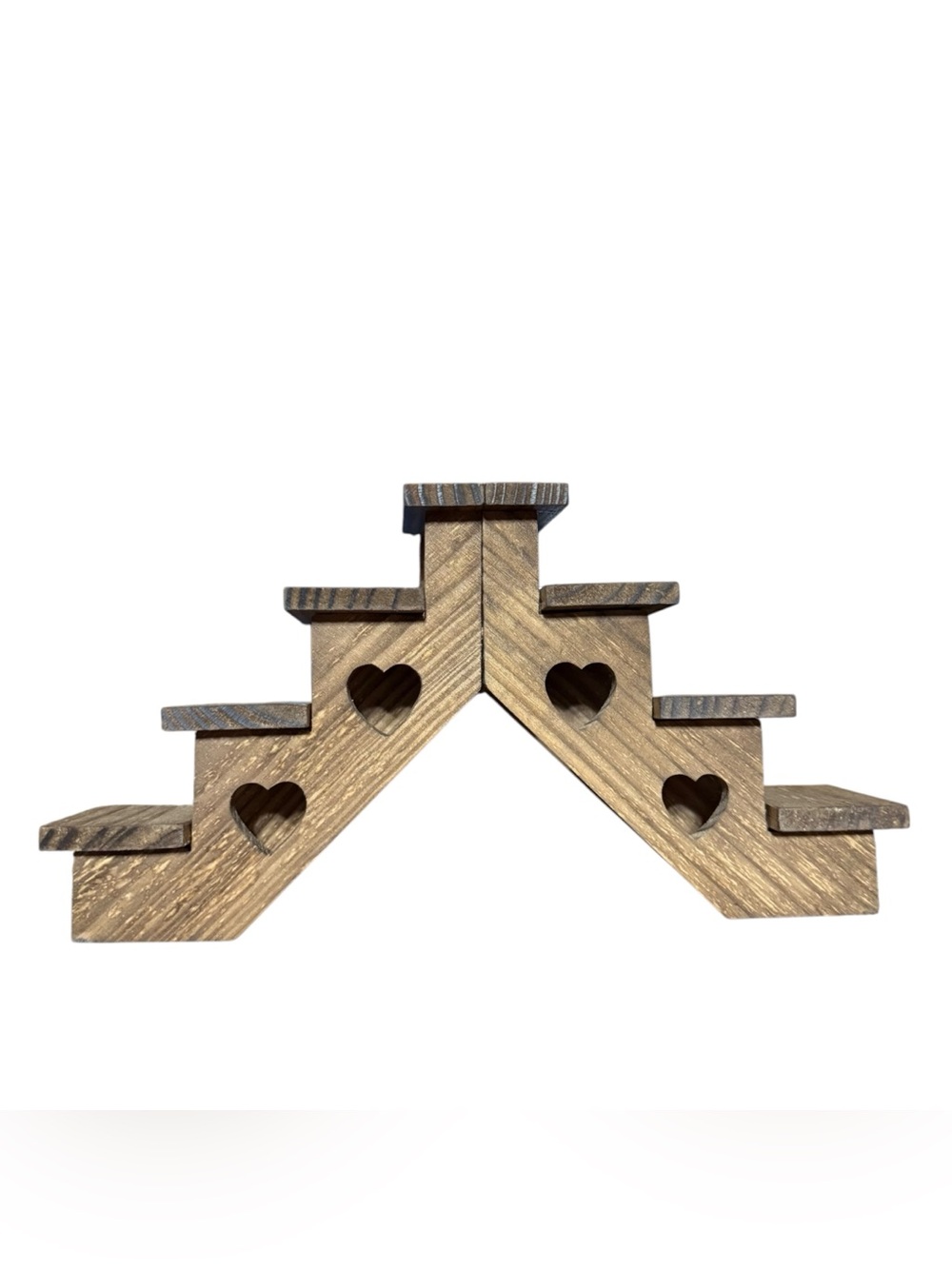 Wood Stairstep Niknac Shelf Wall Mounted Floating with Hearts Cottagecore Vtg
